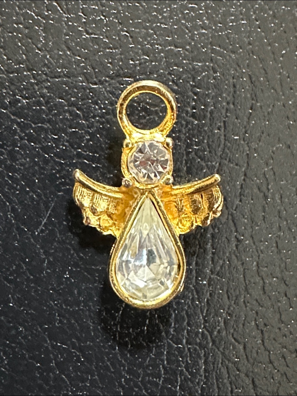 DM 95 Gold Tone Crystal Guardian Angel Vintage Lapel Pin Tie Tack